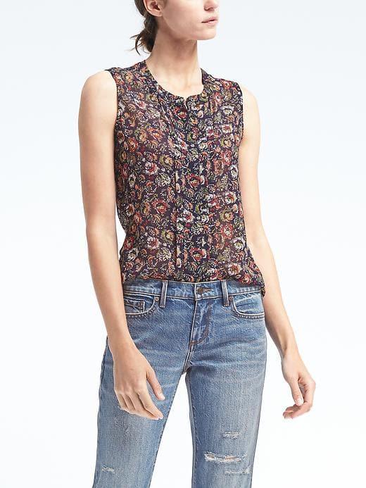 Banana Republic Womens Dillon Fit Floral Sleeveless Shirt - Blue Print