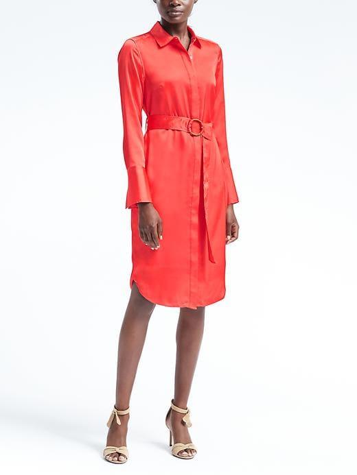 Banana Republic Tie Waist Shirtdress - Bright Coral