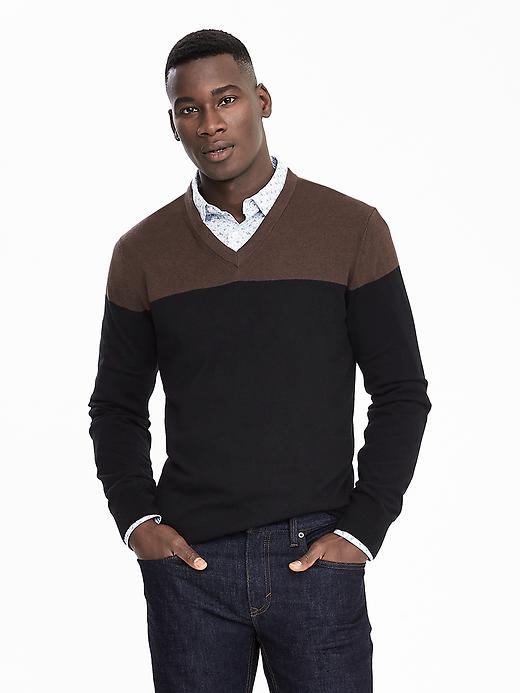 Banana Republic Mens Silk Cotton Cashmere Vee Pullover Size L Tall - Black