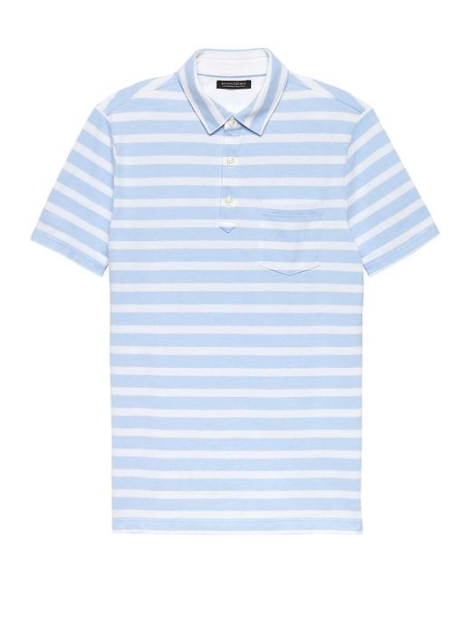 Banana Republic Mens Don';t-sweat-it Mariner Stripe Polo Shirt Heather Light Blue Size M