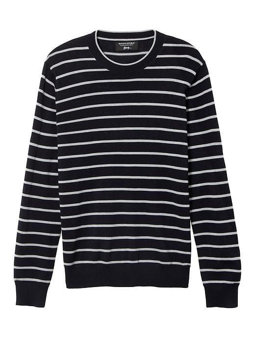 Banana Republic Mens Stripe Italian Merino Wool Crew Pullover - Navy Stripe