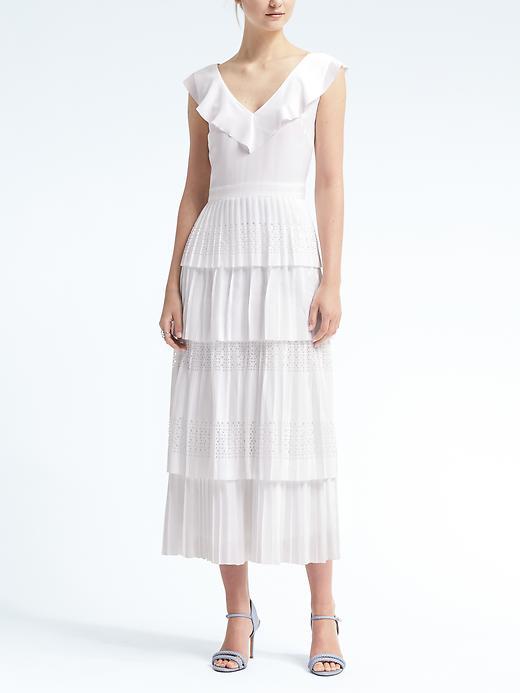 Banana Republic Womens Layered Laser Cut Midi Dress - White