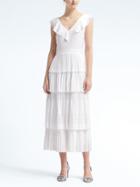 Banana Republic Womens Layered Laser Cut Midi Dress - White