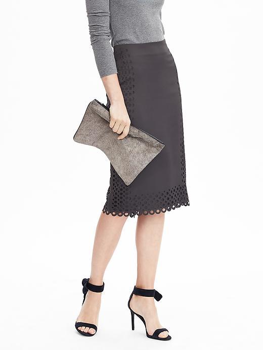Banana Republic Womens Limited Edition Eyelet Pencil Skirt Size 0 - Mink Grey