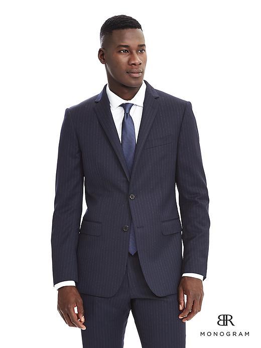 Banana Republic Mens Standard Monogram Navy Pinstripe Wool Suit Jacket Size 36 Regular - Navy