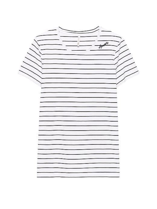 Banana Republic Womens Supima Cotton Embroidered T-shirt Shadow Stripe Size Xl
