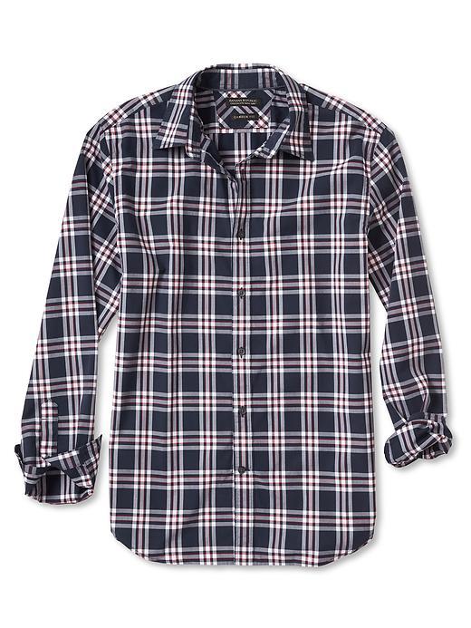 Banana Republic Mens Camden Fit Bold Check Custom 078 Wash Shirt - Preppy Navy