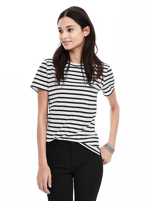 Banana Republic Womens Striped Cotton Pocket Tee Size L - White