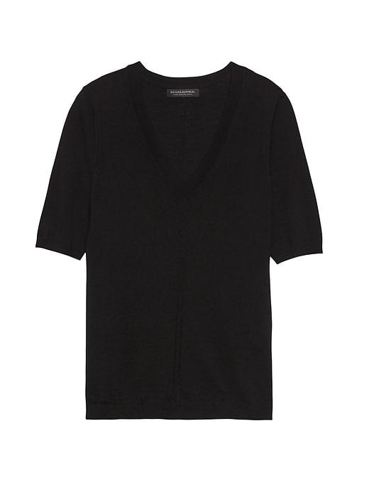Banana Republic Womens Machine-washable Merino V-neck Sweater Black Size S