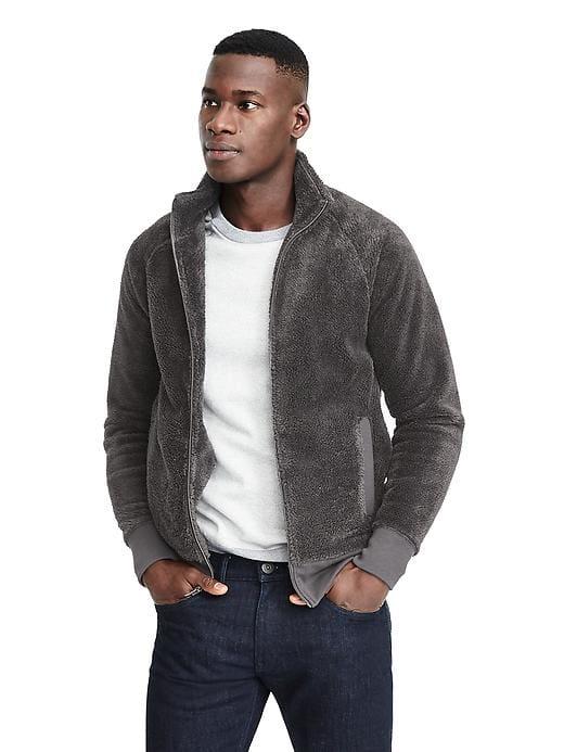 Banana Republic Mens Sherpa Fullzip Jacket - Gray Sky