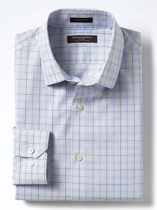 Banana Republic Mens Grant Fit Non Iron Stretch Check Shirt - Honeycomb