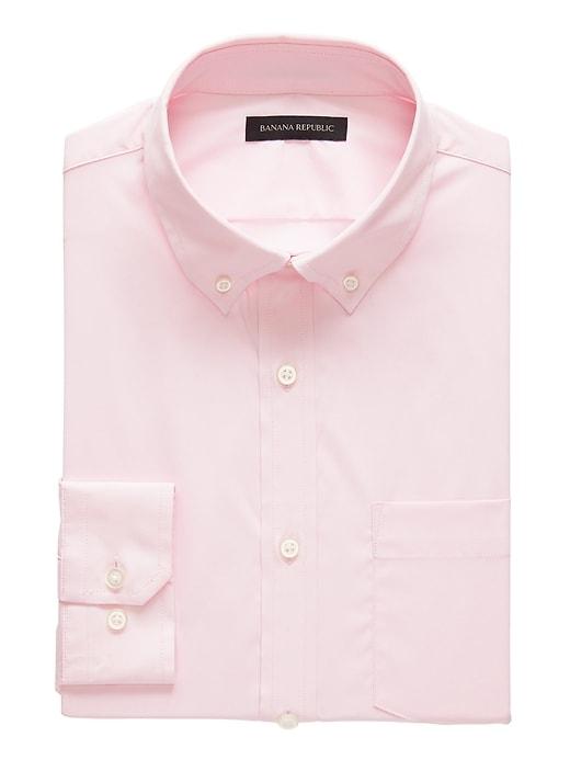 Banana Republic Mens New Slim-fit Tech-stretch Cotton Solid Shirt Wispy Pink Size M