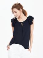 Banana Republic Ruffle Shoulder Keyhole Top Size S Petite - Preppy Navy