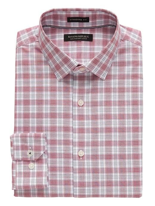 Banana Republic Mens Camden Standard-fit Non-iron Tartan Plaid Shirt Modern Red Size Xxs