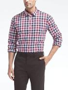 Banana Republic Mens Camden Fit Custom Wash Gingham Shirt - Dried Morello