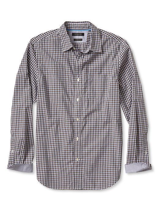 Banana Republic Mens Grant Fit Custom Wash Small Check Shirt Size L Tall - Brown Combo