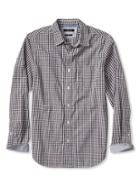 Banana Republic Mens Grant Fit Custom Wash Small Check Shirt Size L Tall - Brown Combo
