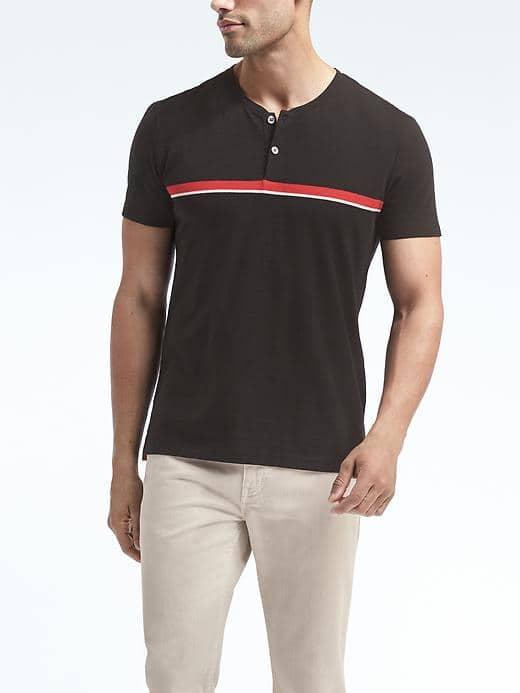 Banana Republic Mens Chest Stripe Henley - Black