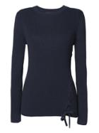 Banana Republic Womens Cotton Blend Lace Up Ribbed Pullover Crew - Navy
