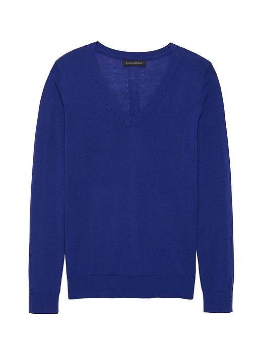 Banana Republic Womens Machine-washable Merino Wool Solid V-neck Sweater Royal Blue Size S