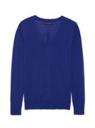 Banana Republic Womens Machine-washable Merino Wool Solid V-neck Sweater Royal Blue Size S