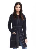 Banana Republic Womens Contrast Stitch Sweater Coat Size L - Navy