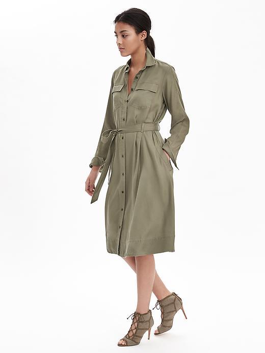 Banana Republic Womens Midi Shirtdress Size L - Tigers Eye Green