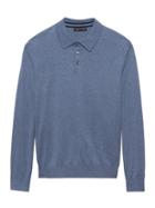 Banana Republic Mens Silk Cotton Cashmere Sweater Polo Shirt Slalom Blue Size M