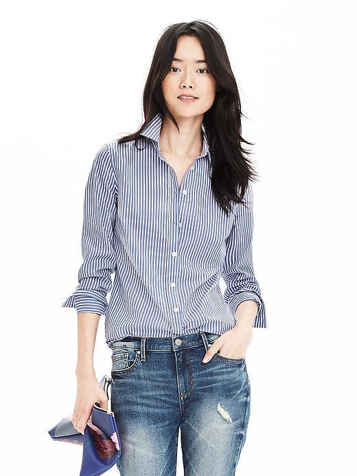 Banana Republic Womens Riley Fit White Stripe Shirt Size 0 - White