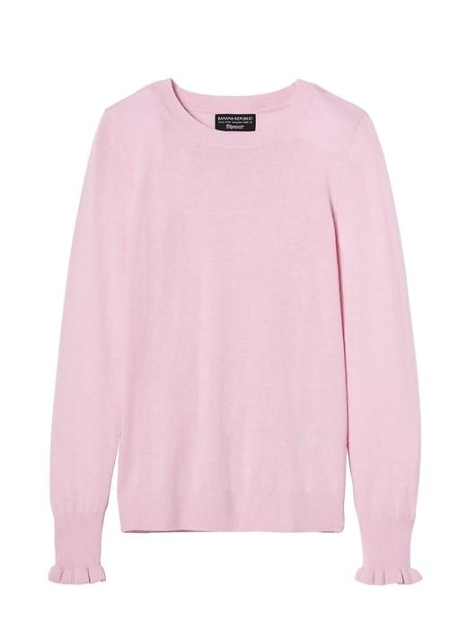 Banana Republic Womens Italian Superloft Ruffle Cuff Crew Pale Pink Size Xl