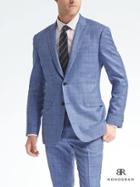 Banana Republic Mens Slim Monogram Blue Plaid Wool Blend Suit Jacket - Light Blue