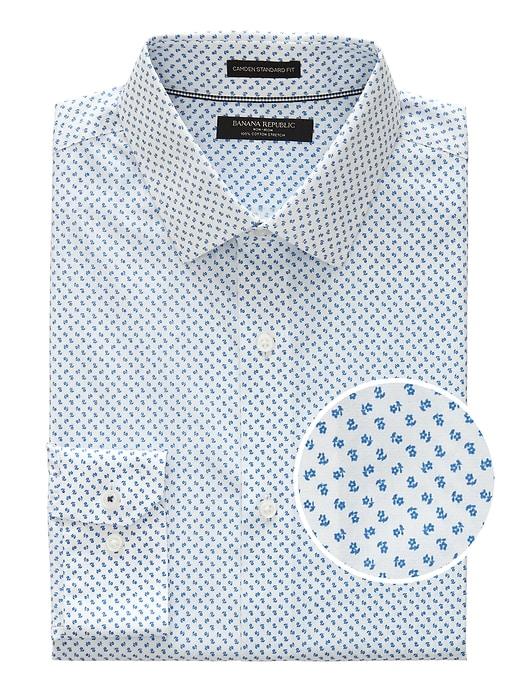 Banana Republic Mens Camden Standard-fit Non-iron Floral Shirt Damselfish Blue Size S