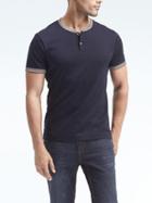 Banana Republic Mens Luxury Touch Color Block Henley - Navy