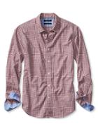 Banana Republic Tailored Slim Fit Custom 078 Wash Red Gingham Shirt Size L Tall - Red