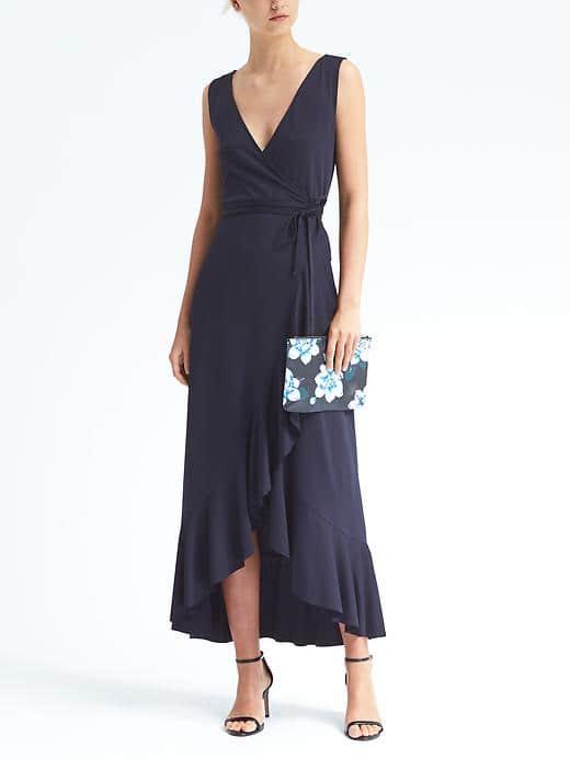 Banana Republic Womens Sleeveless Ruffle Wrap Knit Dress - Dark Night