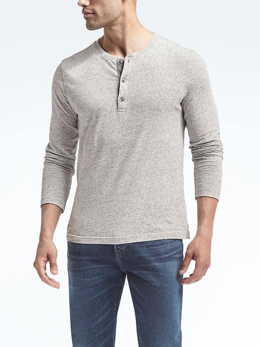 Banana Republic Mens Long Sleeve Soft Wash Henley - Oyster Gray