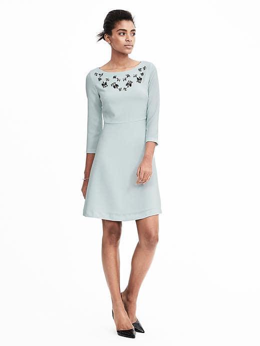 Banana Republic Womens Embellished Crepe Dress - Tinted Blue