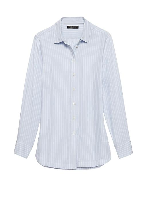 Banana Republic Womens Parker Tunic-fit Stripe Shirt Blue Crystal Size Xs