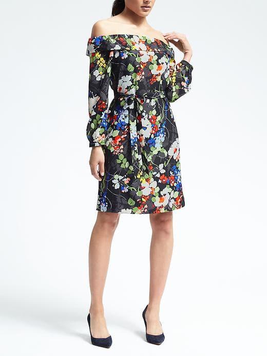 Banana Republic Womens Floral Off Shoulder Dress - Black Multi