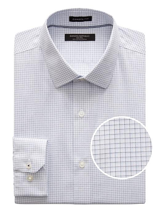 Banana Republic Mens Camden Standard-fit Non-iron Check Shirt Blue Frost Size L
