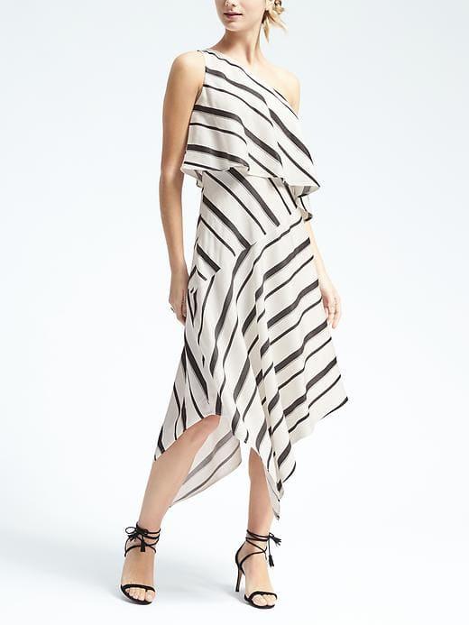 Banana Republic Womens Stripe Layered One Shoulder Dress - Black/white