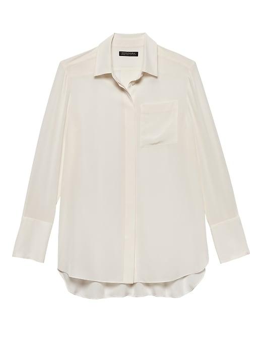 Banana Republic Womens Parker Tunic-fit Washable Silk High-low Shirt White Size Xs