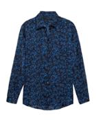 Banana Republic Womens Dillon Classic-fit Leopard Print Soft Shirt Harbor Blue Size M