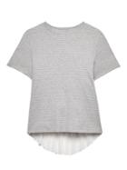 Banana Republic Womens Stripe Cotton Mixed-pleat Top Gray Stripe Size M