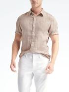 Banana Republic Camden Fit Short Sleeve Linen Shirt - Natural Mix