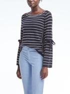 Banana Republic Womens Stripe Fluted Tie-sleeve Pullover Navy Size Xl