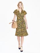 Banana Republic Womens Pleated Floral Wrap Dress Size L - Preppy Navy