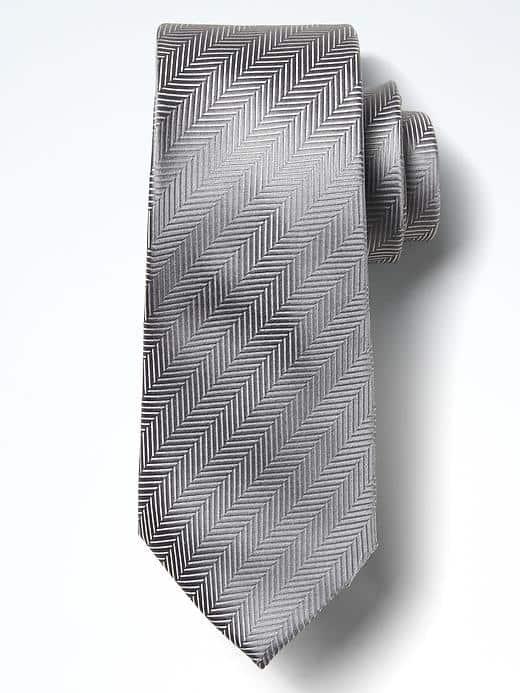 Banana Republic Mens Herringbone Silk Tie - Gray Sky