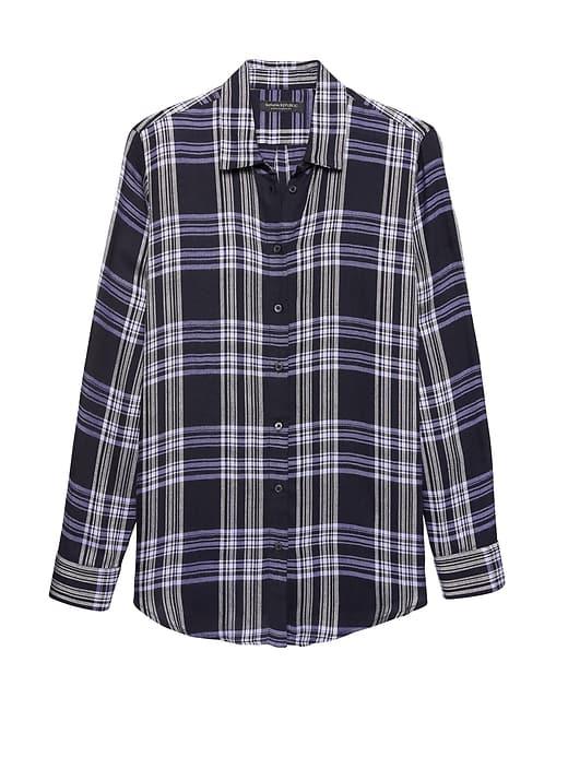 Banana Republic Womens Dillon Classic-fit Plaid Flannel Shirt Lavender Size Xs