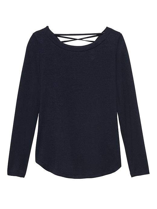 Banana Republic Womens Luxespun Lace-up T-shirt Navy Blue Size S